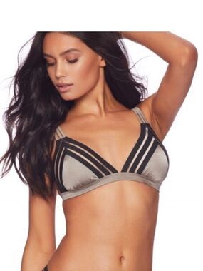 Beach Bunny Sheer Addiction Triangle Bikini Top in Olive & Black Size X-Large